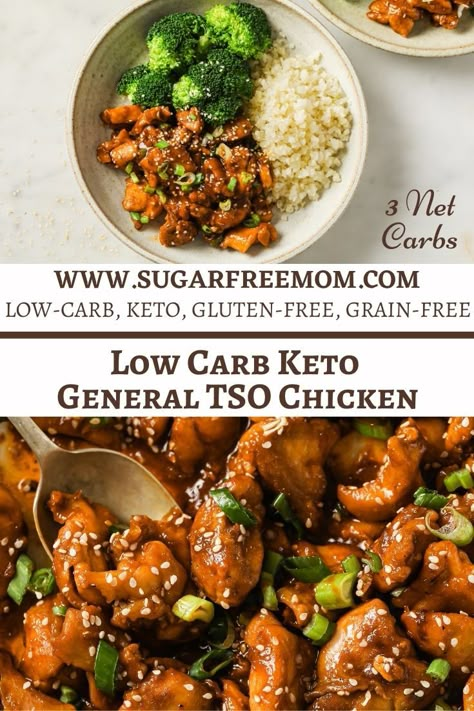 Low Carb Keto General Tso Chicken (Gluten Free, Dairy Free) Keto General Tso Sauce, Keto Chicken Chinese Recipes, Low Carb General Tso Chicken, Bariatric Chinese Food, Keto Hibachi Chicken, Low Carb Low Dairy Recipes, Low Carb Bourbon Chicken, Keto General Tso Chicken Easy, Low Carb Non Dairy Recipes