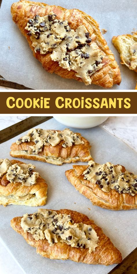 Chocolate Chip Cookie Croissants Cookie Dough Croissant Recipe, Cookie Croissants, Party Recipes For A Crowd, Cookie Croissant, Crossiant Recipes, Flaky Croissants, Homemade Cookie Dough, Vegetarian Cookies, Peanut Butter Mousse