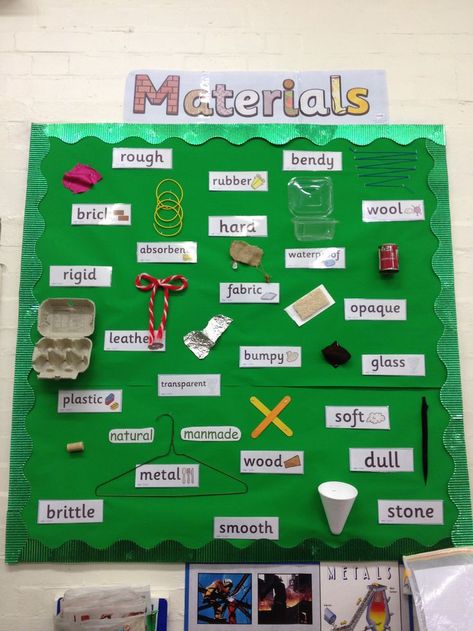 Year 2 Science Materials, Year 1 Science Display, Science Displays Primary, Science Materials Display, Properties Of Materials Kindergarten, Year 2 Science Display, Science Boards Display Ideas, Teaching Materials Science, Ks1 Science