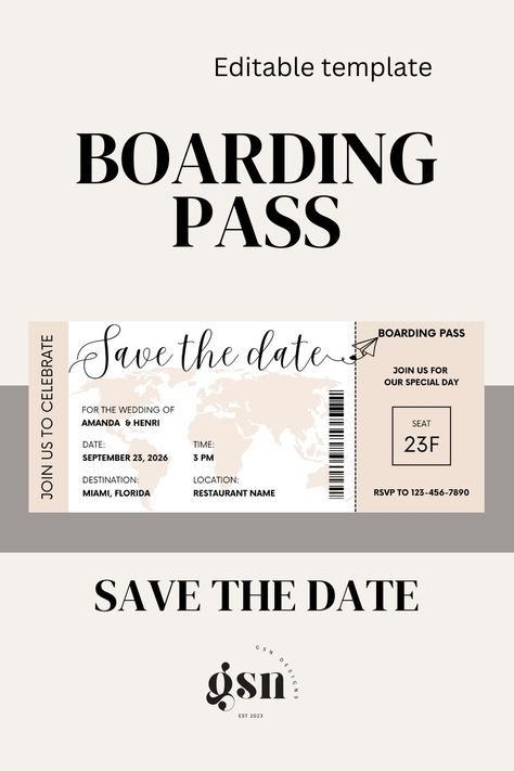 Set the date for your journey into love with our Boarding Pass Save the Date template! Customize it your way for a personalized and unforgettable beginning. ✈️💕 #SaveTheDate #BoardingPassTemplate #savethedateboardingpass #editabletemplate #canvatemplate #editabledesign #destinationwedding Flight Boarding, Boarding Pass Save The Date, Boarding Pass Template, Florida Restaurants, Holiday Templates, Restaurant Names, Save The Date Template, Ticket Template, Save The Date Templates