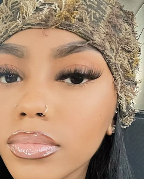 Mikaria Janae, Double Nose Piercing, Lash Extensions Styles, Pretty Lashes, Face Piercings, Makeup For Black Skin, Gold Nose Rings, Nose Piercings, Piercing Inspo