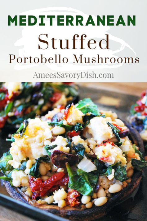 Mediterranean Side Dish Recipes, Portabello Mushrooms, Portabella Mushrooms Recipes, Easy Healthy Side Dishes, Stuffed Portobello Mushrooms, Mushroom Recipes Healthy, Mediterranean Diet Recipes Dinners, Stuffed Portobello, Easy Mediterranean Diet Recipes