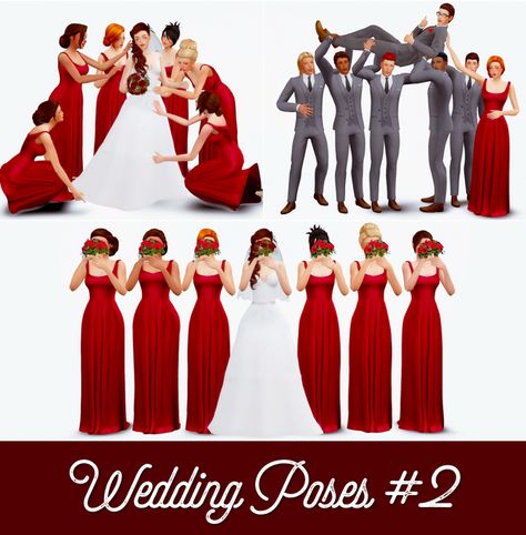 Wedding Poses #2: | Atashi77 on Patreon Sims 4 Wedding Dress, Sims 4 Couple Poses, Bridesmaid Poses, Simple Beach Wedding, 4 Poses, Sims 4 Family, Medieval Wedding, Sims 4 Dresses, Best Sims