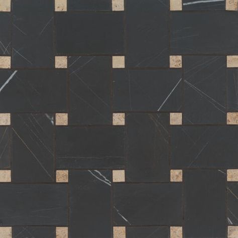 Discover the elegance of our marble mosaic collection, where each piece showcases a unique woven design that is sure to make a striking statement in any setting. Available in ten stunning colorways, this collection offers versatility and sophistication, seamlessly blending with various design styles. These mosaics combine beauty with durability, ensuring that your space exudes timeless charm and quality. Black Wainscoting Bathroom, Basketweave Tile Bathroom, Basketweave Tile Floor, Mosaic Bathroom Floor, Black Bathroom Floor, Bathroom Tiles Combination, Basket Weave Tile, Bedrosians Tile, Black Floor Tiles