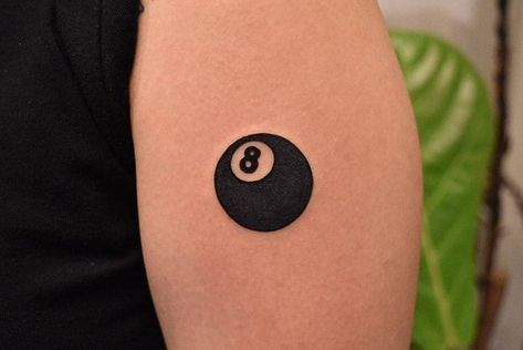 Magic 8 Ball Tattoo, Eightball Tattoo, 8 Ball Tattoo, Traditional Black Tattoo, Ball Tattoo, Simple Tattoos For Guys, Magic 8 Ball, Omerta Tattoo, Back Of Shoulder Tattoo