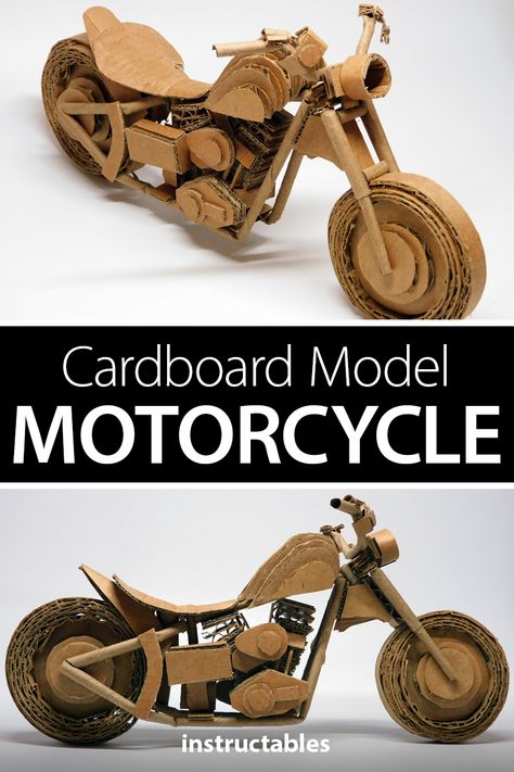 Car Made Of Cardboard, Cardboard Models Projects, Diy Motorcycle Crafts, Cardboard Motorcycle, Model Making Ideas, Cardboard Vehicles, Cardboard Sculpture Ideas, Motorcycle Craft, Cardboard Models