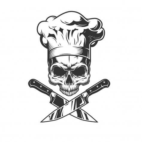 Skull without jaw in chef hat Free Vecto... | Free Vector #Freepik #freevector #restaurant Skull Without Jaw, Cooking Tattoo, Culinary Tattoos, Skull Tattoo Designs, Food Lettering, Chef Tattoo, Cooking Icon, Cartoon Chef, Chef Logo