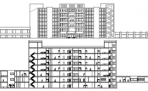 Hospital with 260 bed main elevation and section view dwg file 100 Bed Hospital Floor Plan, Hospital Floor Plan, Terrace View, Hospital Architecture, City Hospital, Window Detail, Drawing Block, Hospital Design, Waiting Area