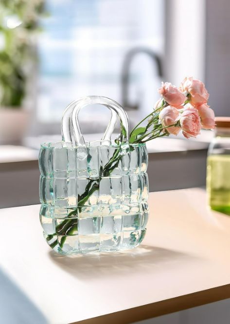 how cute is this vase?? #fakeflower #artificalflowers #vase #flowers #flowervase #homedecor #design #flowerpot #diy #decor #decoration #decorinspo #kitchendecor #interiordesigner #livingroomdecoration #interiorandhome #livingroomdesign #homedeco #homeinspiration #decor #ad #homestyle Purse Vase, Glass Purse, Unique Flower Vases, Vase Flowers, Vase For Flowers, Vase Modern, Home Decor Table, Decorative Vases, Unique Flower