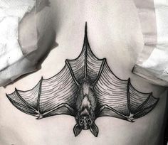 Upside down bat Bats Tattoo Design, Underboob Tattoo, Bat Tattoo, Scary Tattoos, Spooky Tattoos, Sternum Tattoo, Horror Tattoo, Halloween Tattoos, Dark Tattoo