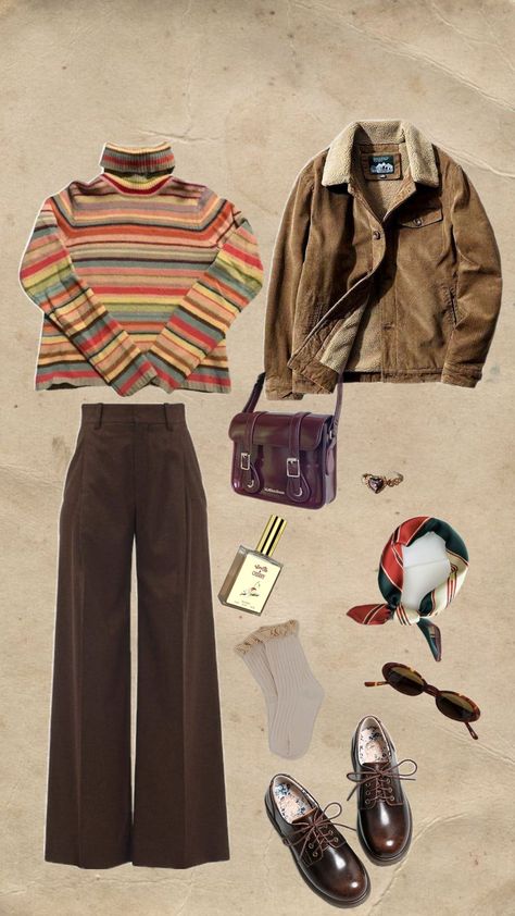 Vintage Fall Aesthetic Outfit, Winter Artsy Outfit, Grandpacore Outfits Women, Vintage Eclectic Outfits, Arty Aesthetic Outfits, Eclectic Outfits Aesthetic, Retrocore Outfits, Granola Woman, Vintage Core Outfits