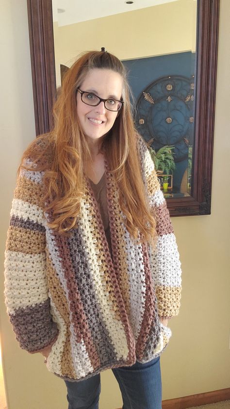 Easiest Crochet Cardigan Pattern: One Skein Beginner Project Easy Beginner Crochet Cardigan, Crochet Cardigan Pattern Free Dk Yarn, Fast Crochet Cardigan, Single Skein Crochet Projects, Bulky Yarn Crochet, Easiest Crochet, Easy Clothing, Fast Crochet, Crochet Cardigan Pattern Free