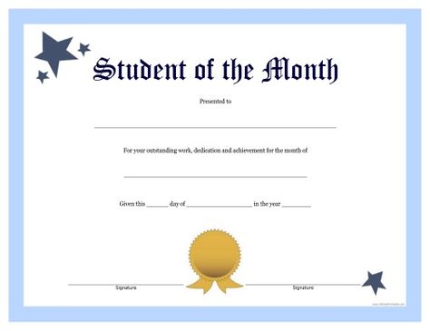 Free Printable Student of the Month Certificate Student Of The Month Ideas, Student Of The Month Certificate, Star Of The Month, Free Printable Certificate Templates, Class Incentives, Certificate Award, Blank Certificate Template, Student Certificates, Free Printable Certificates