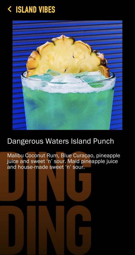 Dave & Buster’s Dave And Busters Drink Recipes, Dave And Busters, Party Beverages, Malibu Coconut, Dave & Busters, Luau Theme Party, Mixed Drinks Alcohol, Luau Theme, Cap Decoration