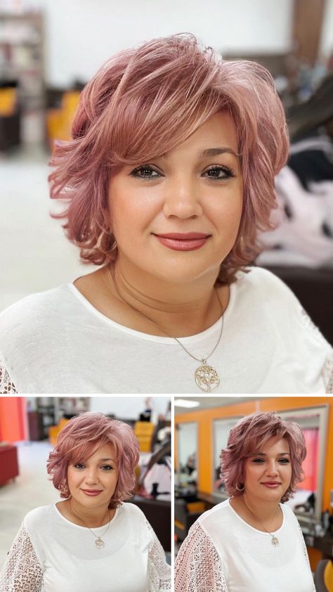 Blonde With Red Lowlights Hair Rose Gold, White Hair With Rose Gold Highlights, Rose Gold On Grey Hair, Rose Gold Highlights Short Hair, Hair Colour Ideas For Brunettes Short, Rose Gold Gray Hair, Rose Gold And Grey Hair, Barrets Hairstyles Short Hair, Rose Gold Hair Blonde Short