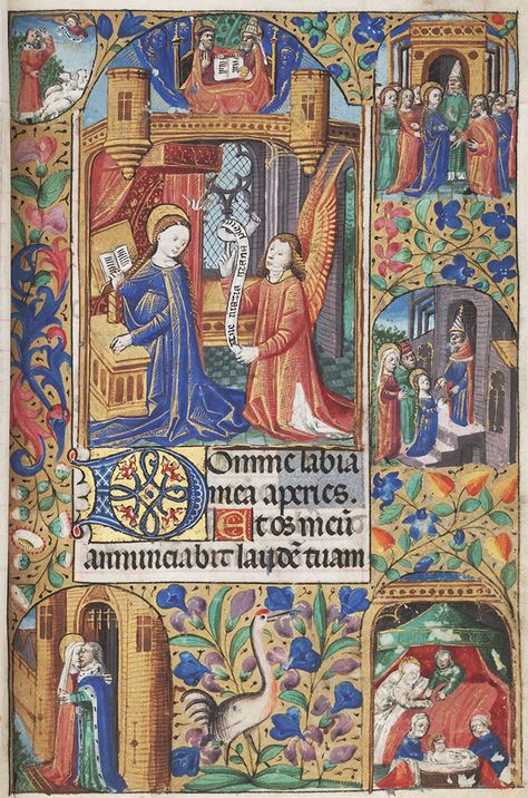 Book of Hours, The Annunciation, 1499, France Wiccan Art, Medieval Manuscripts, Illustrated Manuscript, Earth Book, The Annunciation, Classical Antiquity, Book Of Kells, Book Of Hours, Medieval Manuscript