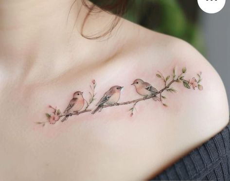 Flower And Birds Tattoo, Animal Flowers Tattoo, Tattoo Collage Ideas, Bird Arm Tattoos For Women, Family Bird Tattoo, Bird Tattoo Finger, Flowers And Birds Tattoo, Little Bird Tattoos For Women, Robins Tattoo