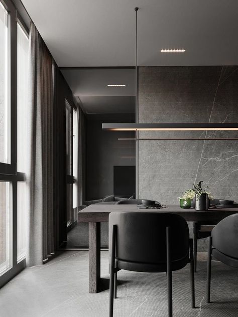 Apartment Projects, Dark Interiors, Gray Interior, Dining Room Design, 인테리어 디자인, Modern Interior Design, Interior Architecture Design, Open Space, Pisa