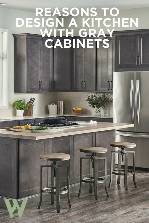 Charcoal Kitchen Cupboards, Gray Stain Cabinets Kitchen, Gray Stained Cabinets Kitchen, Grey Brown Kitchen Ideas, Smokey Gray Cabinets, Grey Wood Grain Kitchen Cabinets, Grey Stain Kitchen Cabinets, Gray Stain Kitchen Cabinets, Dark Grey Stained Kitchen Cabinets