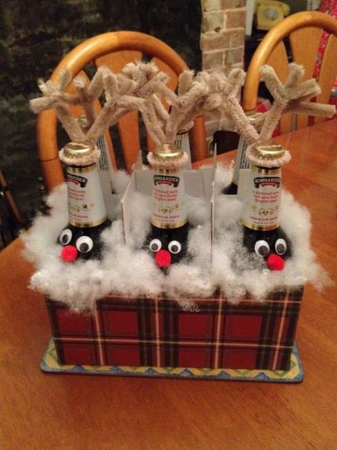 Booze Gifts Christmas, Brother In Law Gag Gifts, Wrapping Beer Bottles Gift, Reindeer Beer Bottles, Decorated Beer Bottles, Beer Christmas Gift Ideas, Beer Bottle Gift Ideas, Christmas Beer Gifts, Christmas Gift Ideas For Brother