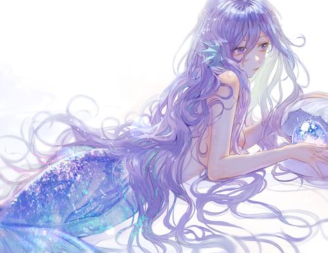 Art by Vertigo Anime Mermaid Female, Mermaid Anime, Mermaid Stuff, Anime Mermaid, Moe Anime, Purple Mermaid, Mermaid Dreams, Beautiful Mermaids, Mermaid Art