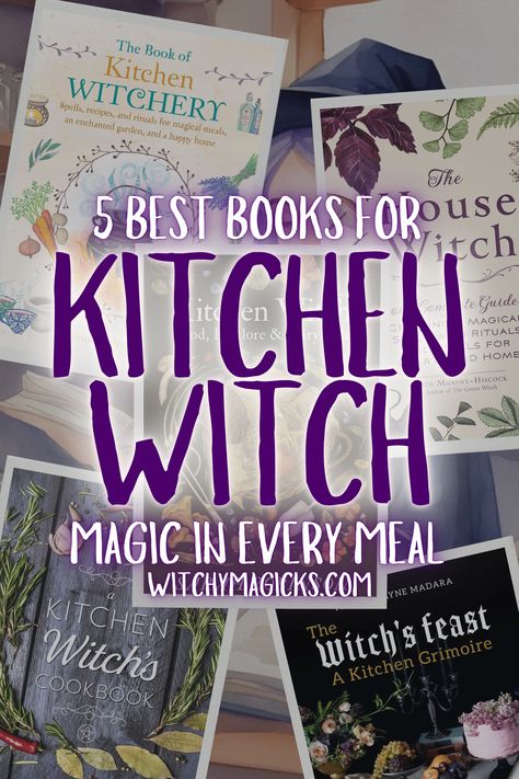 Explore the 5 best kitchen witch books that bring magic into every meal! These enchanting reads blend witchcraft with cooking, offering recipes, rituals, and magical tips to infuse your food with intention and spellwork. Perfect for witches looking to combine culinary arts with spiritual practice.  #KitchenWitch #WitchcraftBooks #MagicalCooking #KitchenMagic #WitchyRecipes #SpiritualCooking #CulinaryMagic #Books #Witchcraft #Witch #WitchyMagicks Kitchen Magick Recipes, Witchy Hobbies, Books Witchcraft, Witchy Knowledge, Kitchen Witch Decor, Kitchen Witchcraft, Magical Food, Witch's Kitchen, Kitchen Witch Recipes