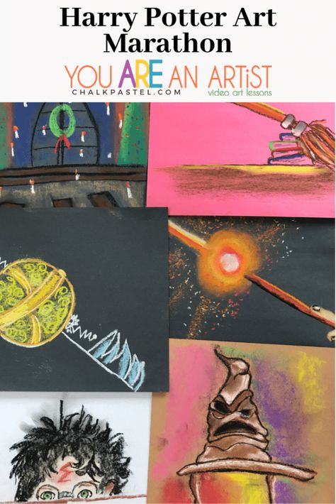 Harry Potter Art Marathon - You ARE an ARTiST! Harry Potter Chalk Art, Firebolt Broom, Pastel Harry Potter, Harry Potter Art Projects, Harry Potter Painting, Books And Movies, Harry Potter Classroom, Harry Potter Illustrations, Homeschool Board