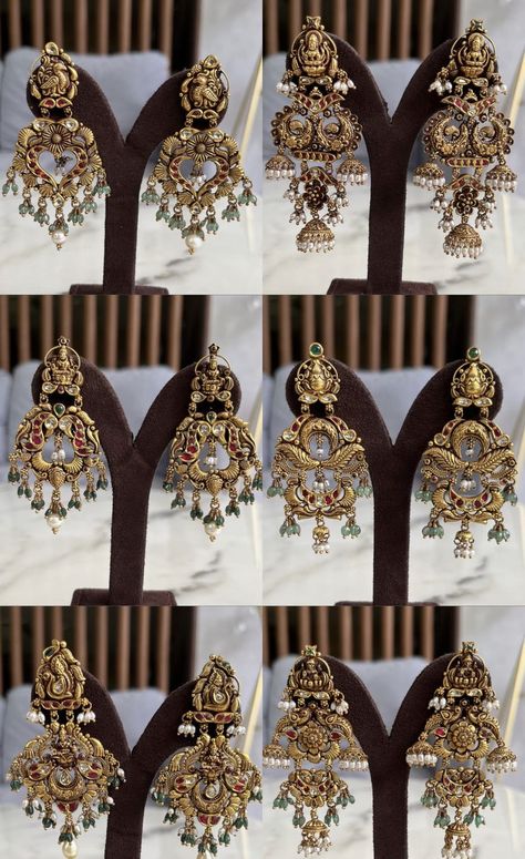 Kundan Jhumka Earrings Gold, Antique Chandbali Earrings Gold, Nakshi Chandbali Earrings Gold, Gold Chandbali Earrings, Chandbali Earrings Gold, Big Earrings Gold, Temple Jewellery Earrings, Antique Gold Earrings, Gold Jhumka