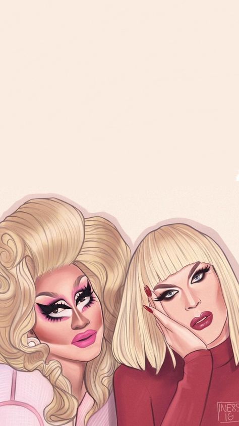 RuPaul's Drag Race: Trixie Mattel x Katya Zamolodchikova (S07) Wallpaper/Lockscreen Rupaul's Drag Race Wallpaper, Rupauls Drag Race Wallpaper Iphone, Trixie Mattel Drawing, Trixie And Katya Art, Katya Zamolodchikova Wallpaper, Trixya Fanart, Trixie Mattel Art, Rpdr Wallpaper, Trixie Mattel Wallpaper