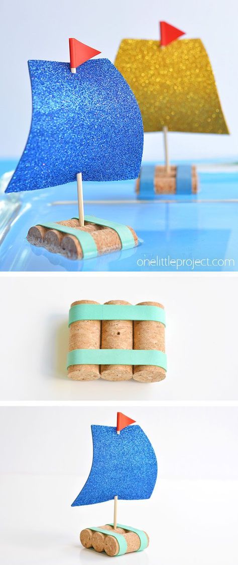 These easy wine cork sail boats are so simple to make and they actually float! This is such a fun kids craft and a super fun summer activity for the kids. Take them for a sail in a baking dish, in the bathtub or even in a puddle outside. You could even have DIY boat races! This is a great low mess craft idea that you can make in less than 5 minutes! Sailboat Craft, Boat Crafts, Arts And Crafts For Teens, Diy Boat, Turkey Craft, In The Bathtub, Fun Summer Activities, Wine Cork Crafts, Summer Crafts For Kids