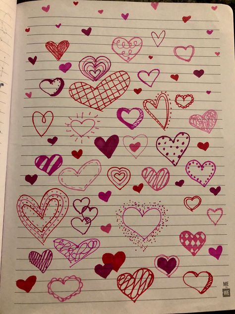 Things To Draw On A Love Letter, Creative Love Notes For Him, Valentines Doodles Aesthetic, Cute Valentine Doodles, Valentines Things To Draw, Perfect Heart Drawing, Doodle Art For Birthday, Mitski Valentine Cards, Doodles For Love Letters