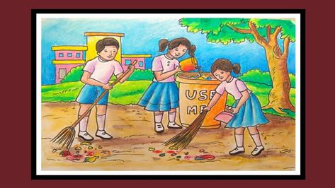 Environmental Drawing, Subject Drawing, Child Care Logo, India Drawing, Clean India, Swachh Bharat, Village Drawing, Memory Drawing, Architecture Drawing Sketchbooks