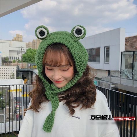 Oktokki Frog Eye Beanie | YesStyle Fashion Headgear, Frog Eye, Crochet Frog, Trapper Hat, Branded Scarves, Kawaii Crochet, Trapper Hats, Women's Headwear, Cute Frogs