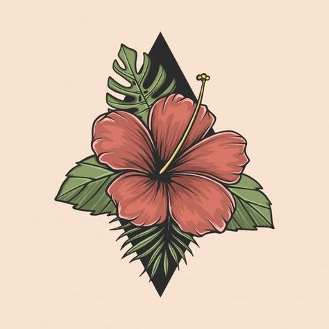 Hand drawing vintage aloha flower illust... | Premium Vector #Freepik #vector #flower #floral #leaf #tropical Flower Illustration Drawing, Hawaiian Flower Illustration, Aloha Flower Tattoo, Hawaii Drawing Ideas, Jungle Flowers Drawing, Cool Flower Drawings, Hawaiian Flowers Drawing, Hawaiian Drawing, Hawaii Flowers Drawing