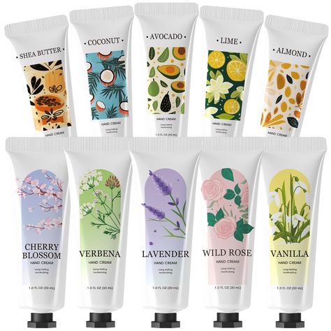 PRICES MAY VARY. Hand Cream for Dry Cracked Hands：Shea butter, Coconut, Avocado, Wild Rose, Lavender, Almond,Cherry Blossom,Verbena,Lime,Vanilla.Pick and choose your favorite scent based on your mood at the moment from our 10 natural fragrances For All Skin Types: Natural plant extracts, non-greasy formula absorbs quickly and feels comfortable all day, works well for all skin type. Especially suitable for dry, water shortage, dry lines and present yellow skin Perfect Mini Travial Size Lotions：Th Natural Hand Cream, Dry Cracked Hands, Cracked Hands, Shea Butter Hand Cream, Rose Lavender, Stocking Stuffers For Women, Coconut Almond, Gift Sets For Women, Cream Lotion