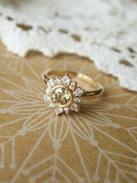 Flower Diamond Ring, Soft Colour, Flower Engagement Ring, Man Made Diamonds, Buying Diamonds, The Night Sky, Champagne Diamond, Vintage Engagement, Unique Engagement Rings