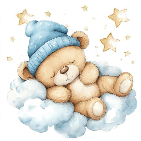 A cute watercolor style teddy bear sitting on a cloud holding blue balloon with number 1 | Premium AI-generated image Teddy Illustration, Teddy Bear Sleeping, Teddy Bear Sitting, Bear Sleeping, Bear Sitting, Blue Teddy Bear, Blue Illustration, Baby Teddy, Blue Balloon