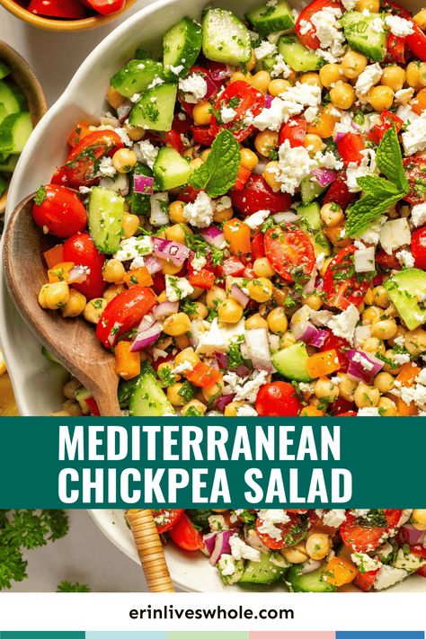 Fill up on this healthy Mediterranean Chickpea Salad for a nutrient-dense and complete meal. The dish includes a homemade olive oil dressing for extra flavor! Ready in under 15 minutes. Healthy Chickpea Salads, Nutrient Dense Salad, Homemade Olive Oil, 2023 Meals, Mediterranean Salad Recipe, Fall Challenge, Mediterranean Chickpea, Mediterranean Chickpea Salad, Olive Oil Dressing