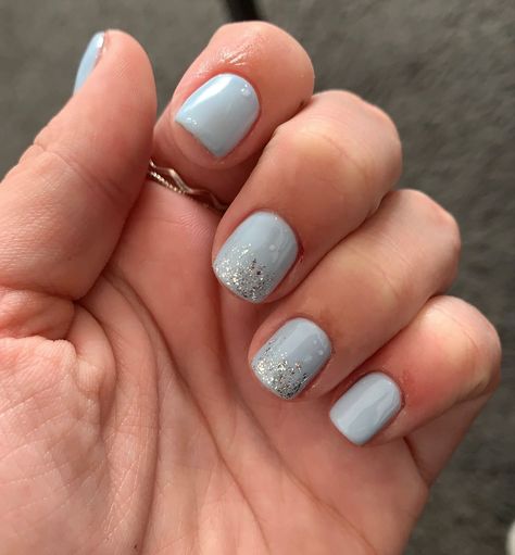 Subtle Blue Wedding Nails, White And Light Blue Prom Nails, Short Dip Powder Nails Blue, Labor Nails Blue, Light Blue Dress Nail Ideas, Light Blue And Silver Nails Short, Light Blue And Gray Nails, Light Blue Graduation Nails, Light Blue Wedding Nails For Bride