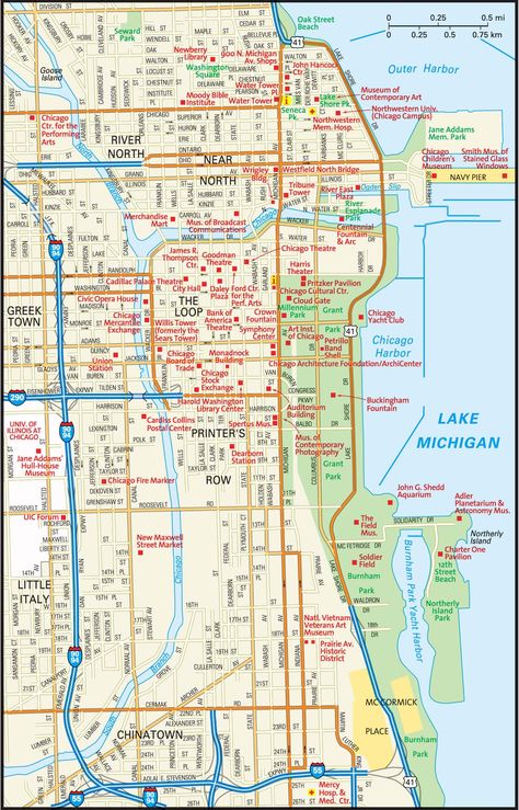 Chicago Map - Guide to Chicago, Illinois Chicago Tourist Map, Chicago Attractions Map, Chicago Tourist Attractions, Downtown Chicago Restaurants, Chicago Neighborhoods Map, Map Of The Usa, Chicago Attractions, Chicago Vacation, Chicago Downtown