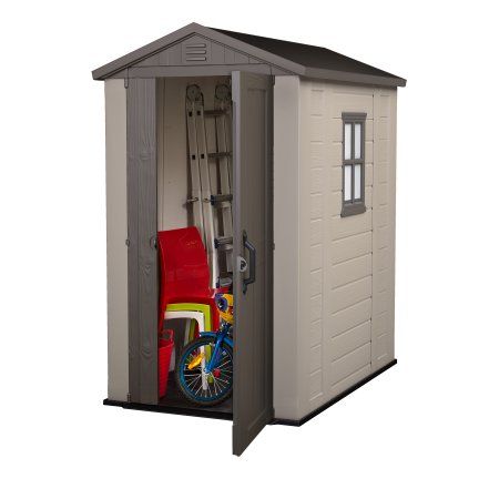 Keter Factor 4' x 6' Resin Storage Shed, All-Weather Plastic Outdoor Storage, Beige/Taupe Keter Plastic Sheds, Keter Sheds, Plastic Storage Sheds, Steel Storage Sheds, Outdoor Storage Shed, Resin Storage, Garden Storage Shed, Plastic Sheds, Steel Storage