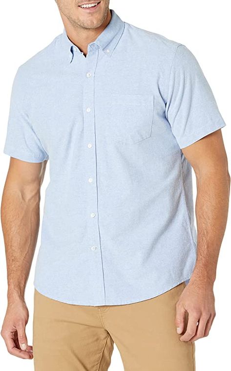 Amazon Essentials Men's Regular-Fit Short-Sleeve Pocket Oxford Shirt Blue Shorts Men, Amazon Essentials, Short Sleeve Shirts, Mens Short Sleeve Shirt, Business Casual Men, Mens Essentials, Oxford Shirt, Stylish Men, Casual Shirts For Men