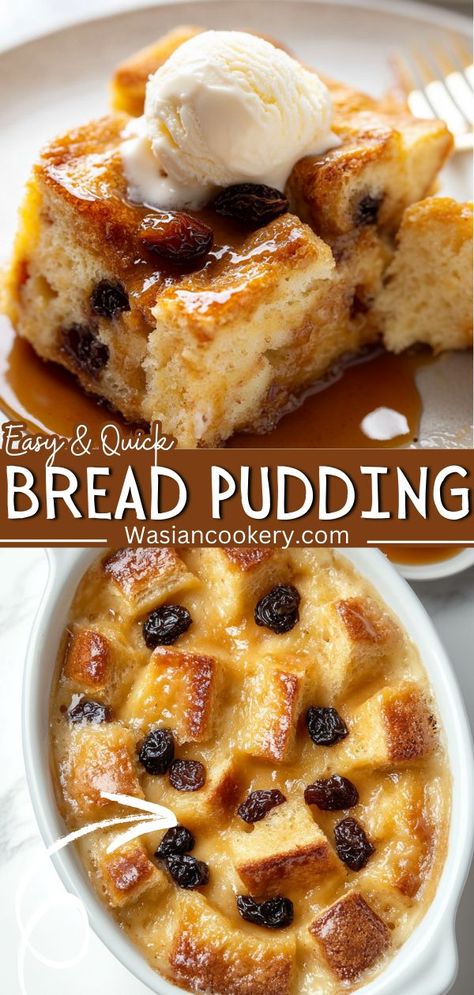 A close-up of delicious homemade bread pudding with raisins, illustrating a rich and comforting custard dessert. Easy Bread Pudding Recipe Simple, Custard Dessert Recipes, Bread Pudding Recipes, Classic Bread Pudding, Best Bread Pudding, Joyous Apron, Vintage Desserts, Brioche Bread Pudding, Raisin Bread Pudding