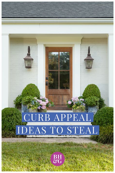 Cottage Exterior Front Door, Charming Curb Appeal, Curb Appeal No Porch, Walkway Up To Front Door, Improving Curb Appeal, Front Gardens Curb Appeal, Flat Front House Curb Appeal, Southern Curb Appeal, Improve Front Of House