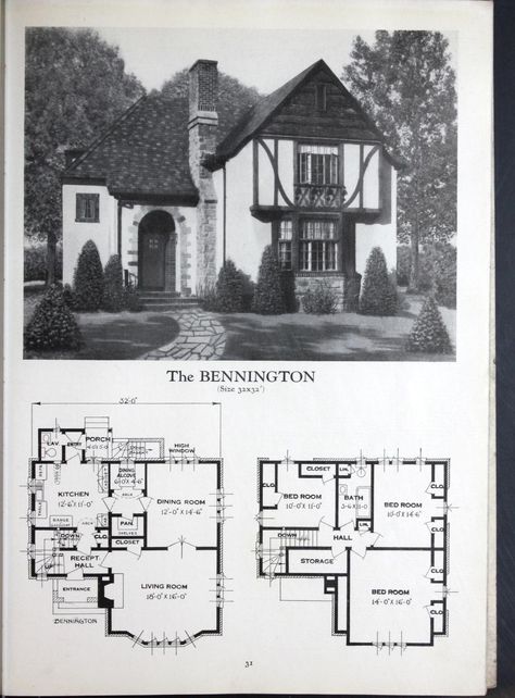 Historic Preservation Architecture, Sims Blueprints, 1930s Cottage, Ranch Plans, English Tudor Homes, Tudor Architecture, Vintage Floor Plans, Storybook Homes, Tudor Style Homes