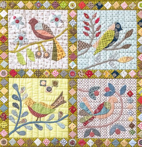 Focus On Quilts - Applique Quilt Patterns By Irene Blanck Irene Blanck, Clamshell Quilt, Applique Quilt Patterns, Bright Fabrics, Bird Quilt, Black Licorice, Applique Quilting, Birds And Flowers, Scrappy Quilt