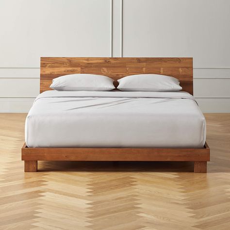 Dondra Teak King Bed + Reviews | CB2 Queen Bed Mattress, Beautiful Bed Designs, Best Platform Beds, California King Bedding, Simple Bed, Wood Platform Bed, Wood Beds, Platform Bed Frame, Upholstered Platform Bed