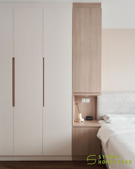 Home Decor Inspo: Bedroom Wall Designs Wardrobe With Side Table, Scandinavian Bedroom Wardrobe, Tv Wall Unit Ideas, Japandi Interiors Bedroom, Decor Inspo Bedroom, Wall Unit Ideas, Muji Bedroom, Wardrobe Renovation, Scandinavian Interior Bedroom