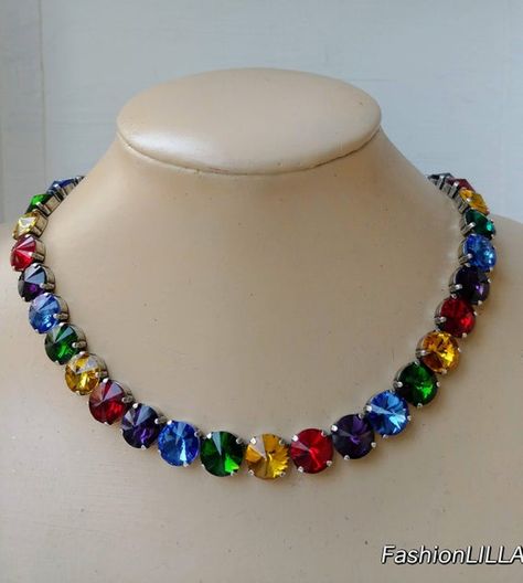 Boho Bridesmaid Jewelry, Jewel Tone Wedding, Multicolor Jewelry, Necklace Colorful, Boho Bridesmaid, Crystal Necklaces, Anna Wintour, Royal Jewelry, Colourful Necklace