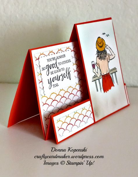 Stair Step Fold Card Tutorial, Side Step Fun Fold Card, Center Step Fun Fold Card, Step Fold Cards, Step Cards Template, Side Step Cards Ideas, Jackie Bolhuis Fun Fold Cards, In The Moment Stampin Up Cards, Splitcoaststampers Cards